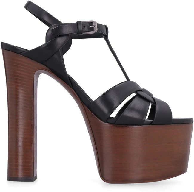 image of Saint Laurent Paris Oc11Z10524 Tribute Platform Sandals In Black/ Brown in Black/Brown, Women's (Si