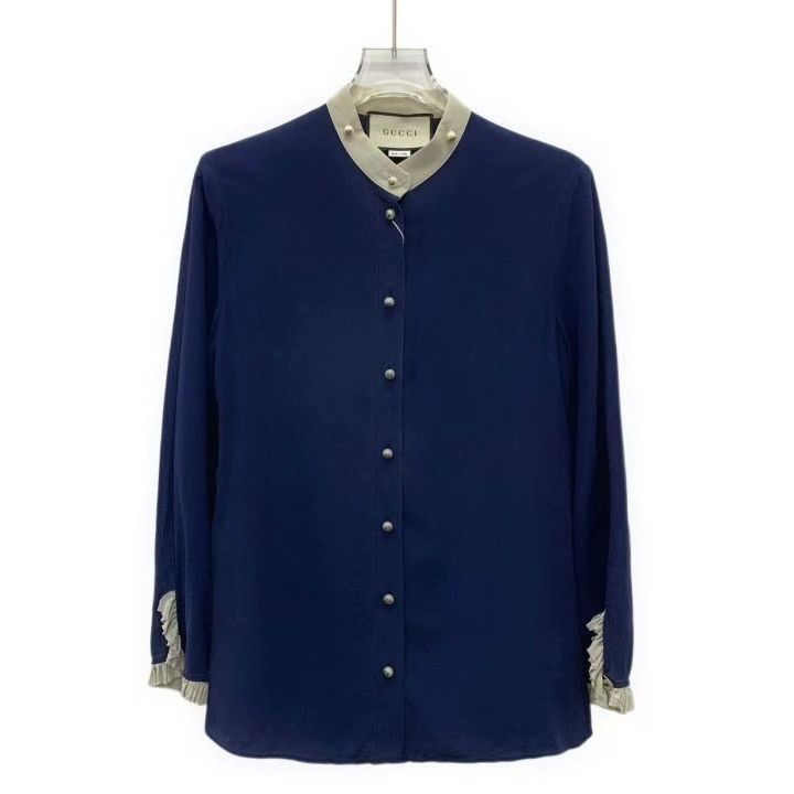Gucci Gucci 2023 Blue Lace Silk Button-Down Shirt Size S / US 4 / IT 40 - 1 Thumbnail