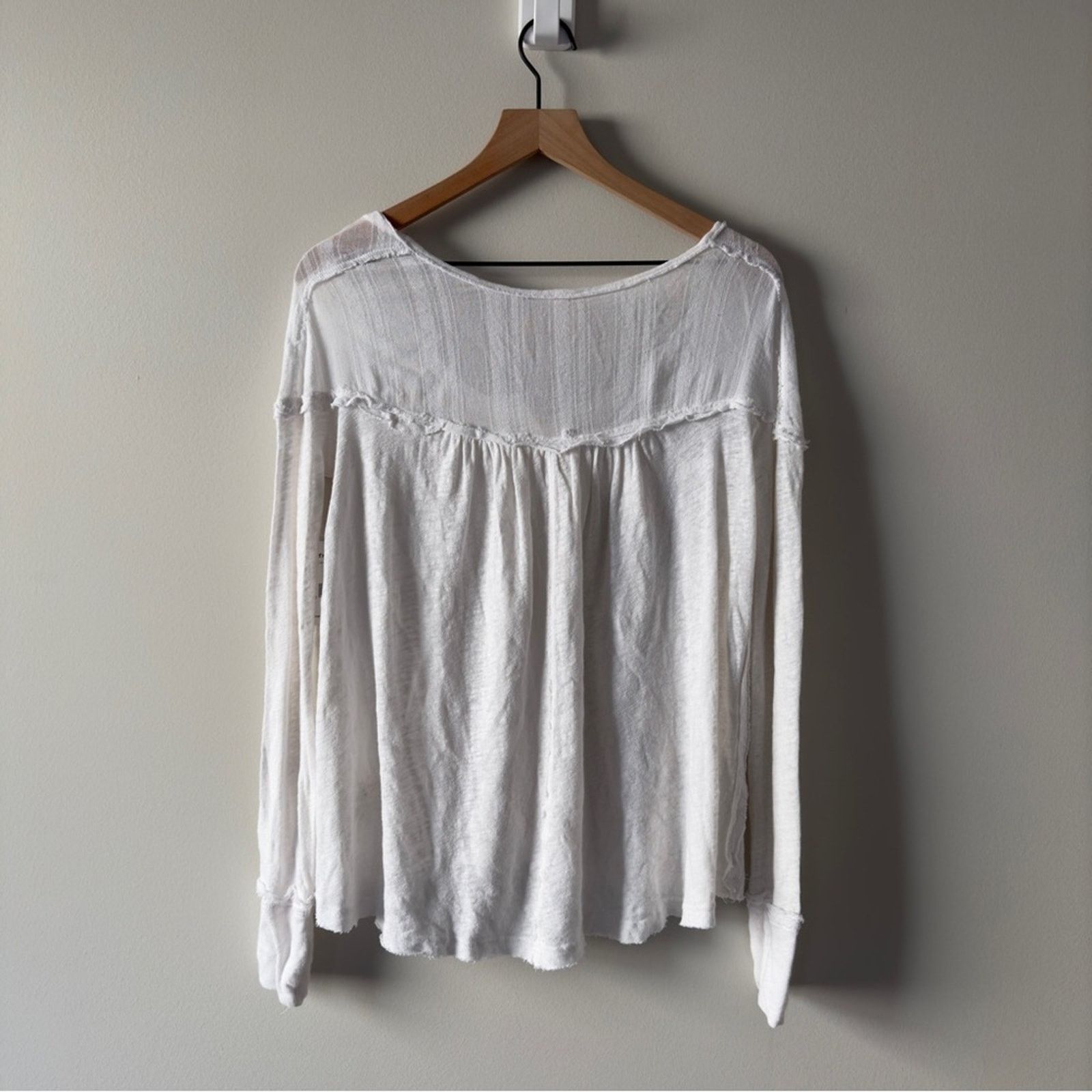 Free People Free People We the Free White Women's Henley Top Long Sleeve Size XS / US 0-2 / IT 36-38 - 2 Thumbnail