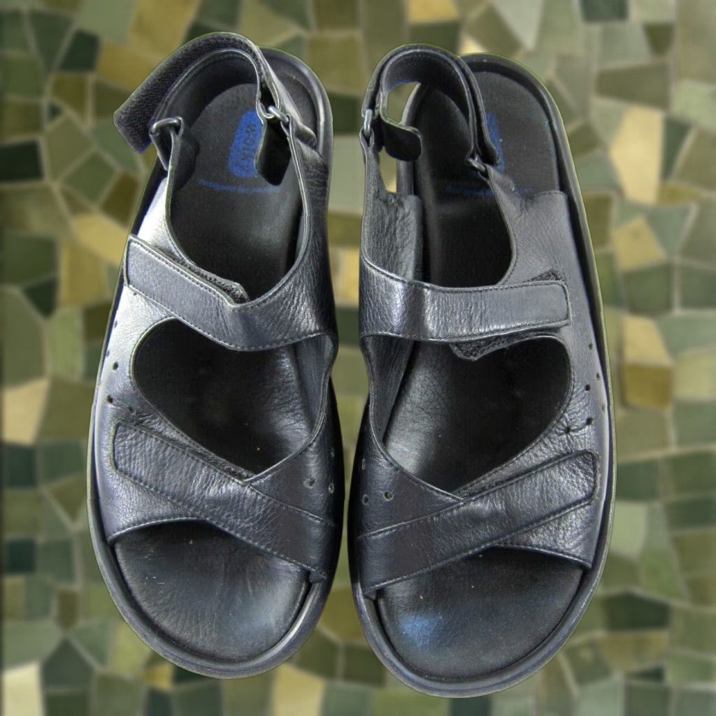 Vintage Wolky Jewel Sling Back 100% Leather Sandal Women Leather Slingback Comfort Walking Black 42/10.5 C Womens 90s Size US 11 / IT 41 - 1 Thumbnail
