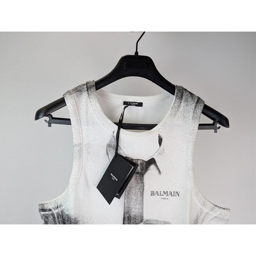Balmain o1rshd1 Ribbed Tie Print Tank Top in White Size US XL / EU 56 / 4 - 3 Thumbnail