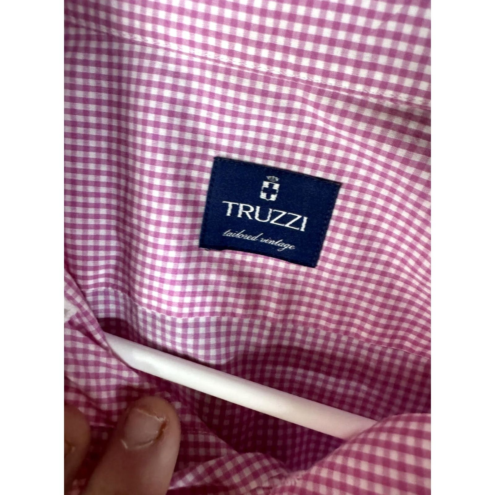 Vintage Truzzi Shirt Mens L Pink Gingham Button-Down Dress Long Sleeve Size 42R - 5 Thumbnail