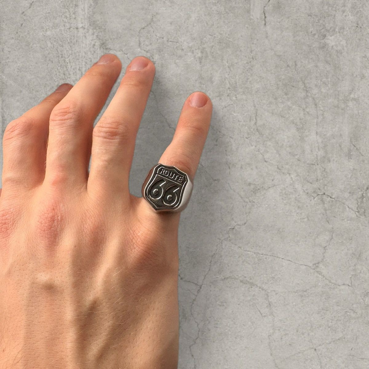 Japanese Brand Chunky vintage stainless steel ring, Route 66. One size. Size ONE SIZE - 1 Thumbnail