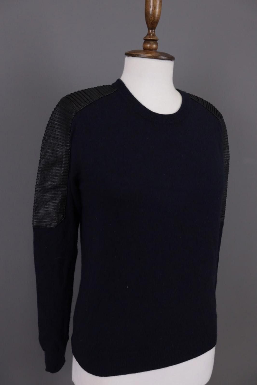 Other Maje Navy Blue Wool Leather Shoulders Sweater Size 1 Size M / US 6-8 / IT 42-44 - 4 Thumbnail