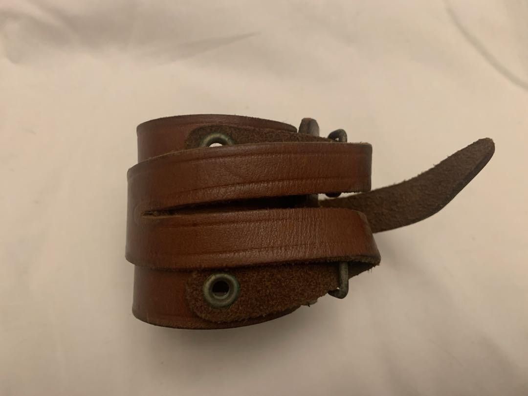 image of Undercover Distressed Leather Bangle in Brown, Men's