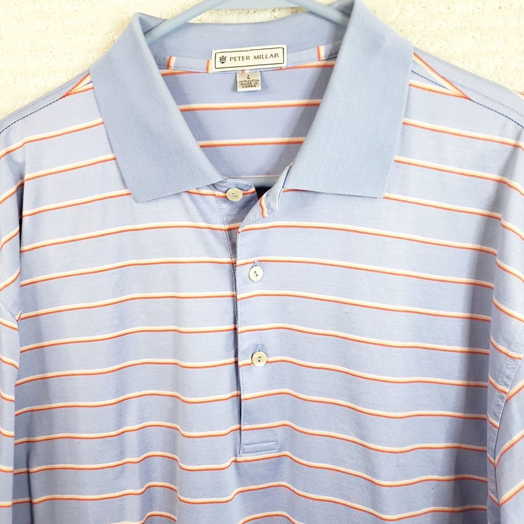 Peter Millar Peter Millar Golf Shirt Men L Blue Striped Cotton Polo Size US L / EU 52-54 / 3 - 3 Thumbnail