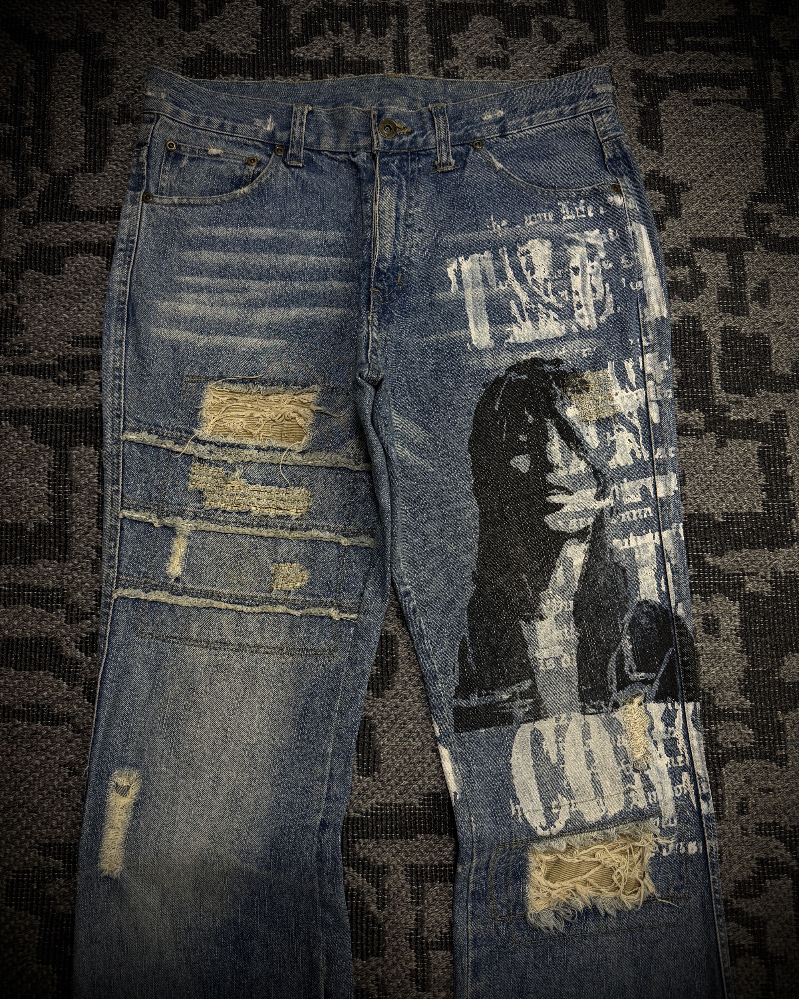 In The Attic In The Attic Distressed Graphic Bootcut Jeans Size US 34 / EU 50 - 3 Thumbnail
