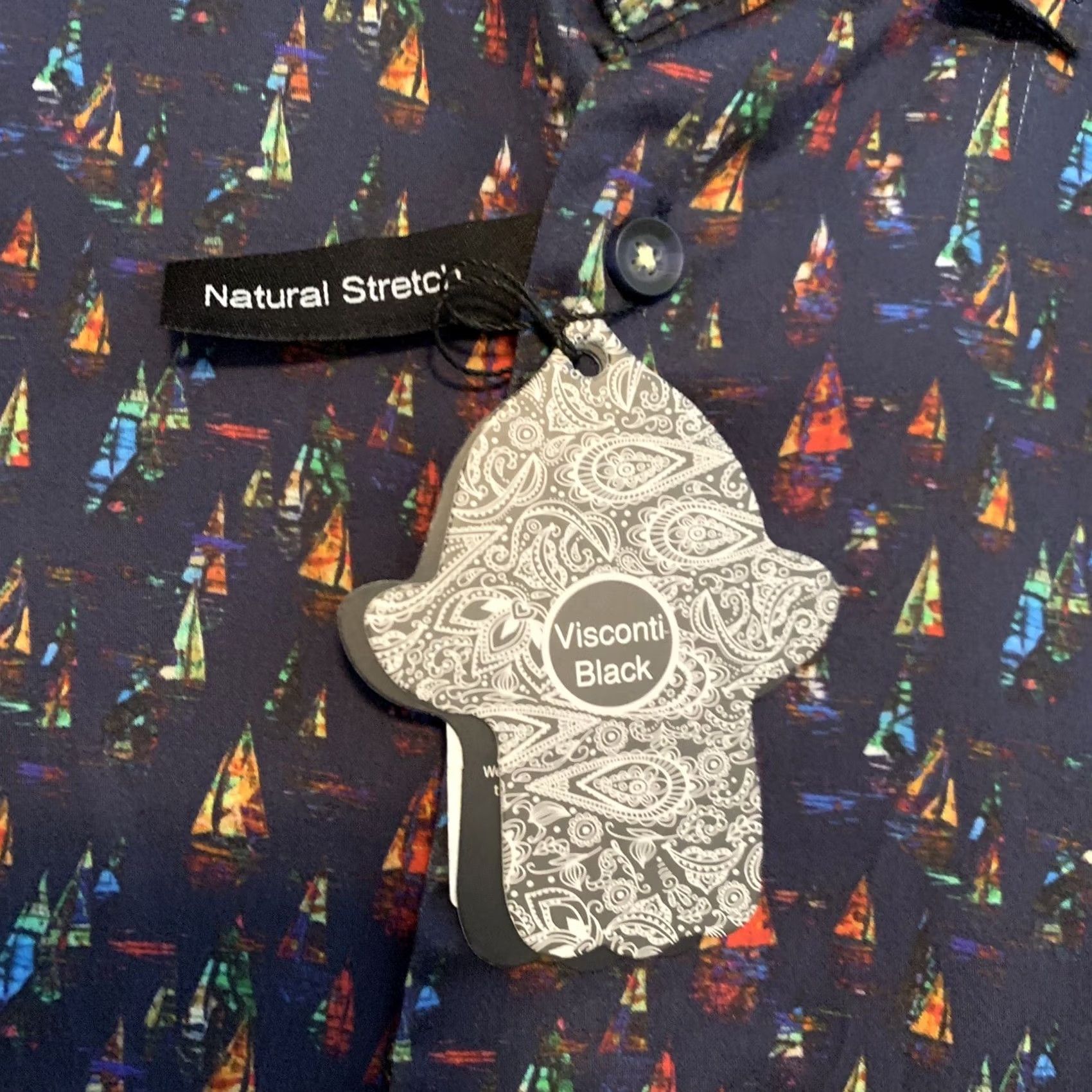 Vintage Visconti Black Shirt Mens Small Short Sleeve Button Natural Stretch Sailboat Blue Casual Size US S / EU 44-46 / 1 - 4 Thumbnail