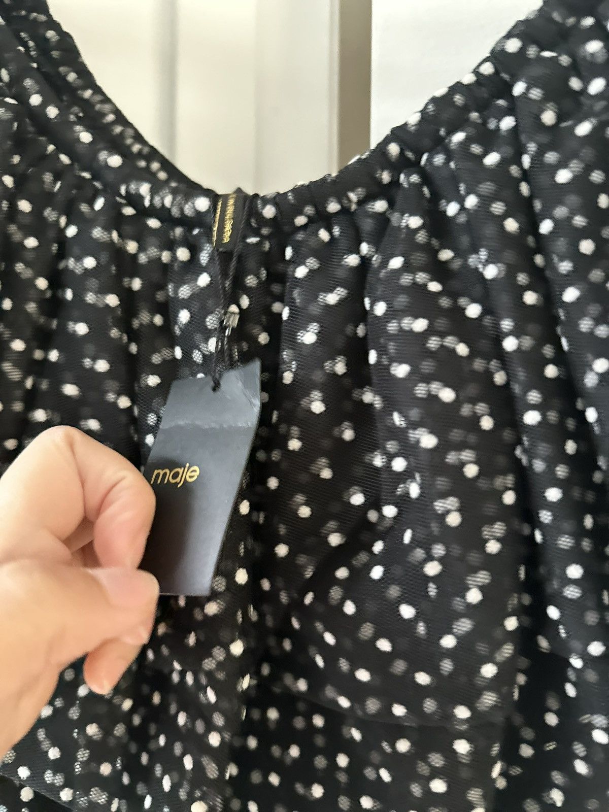 Maje Maje Ruffled Polka Dot Dress In black NWT Size M / US 6-8 / IT 42-44 - 8 Thumbnail