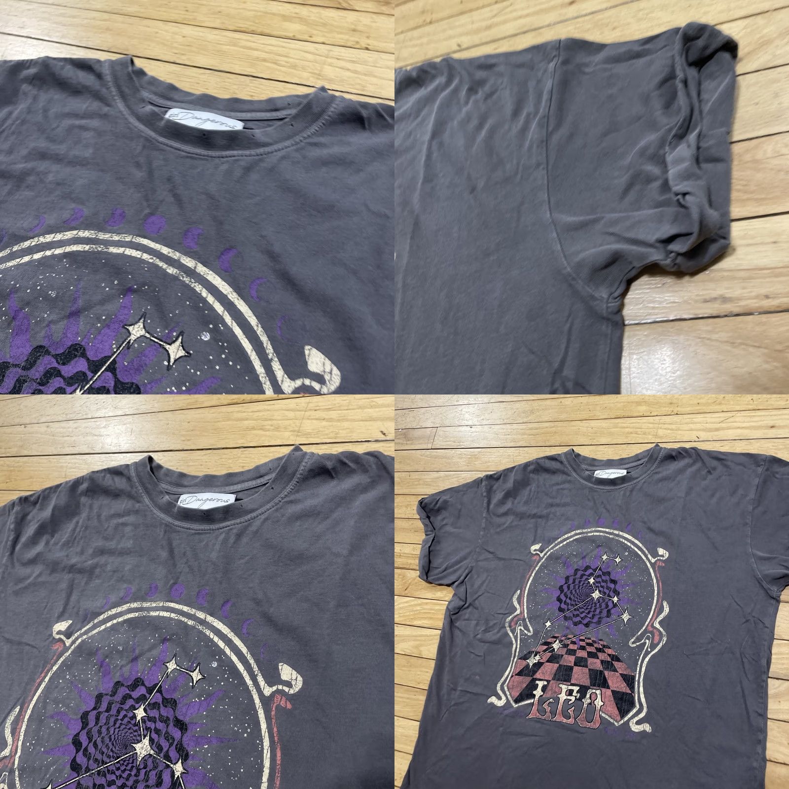 Vintage Girl Dangerous Leo Distressed Dark Astrology Gray T-Shirt Adult Large Regular Cotton Short Sleeve Crew Neck Pullover Basic Bohemian Hippie Size L / US 10 / IT 46 - 11 Thumbnail