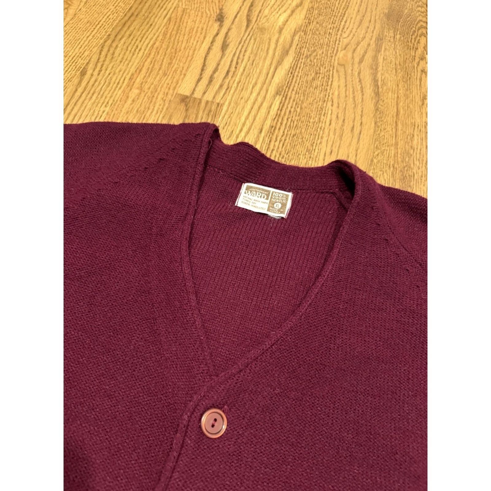 Vintage Vintage Montgomery Ward Acrylic Cardigan Sweater - Size XL Maroon Grunge Size US XL / EU 56 / 4 - 2 Thumbnail