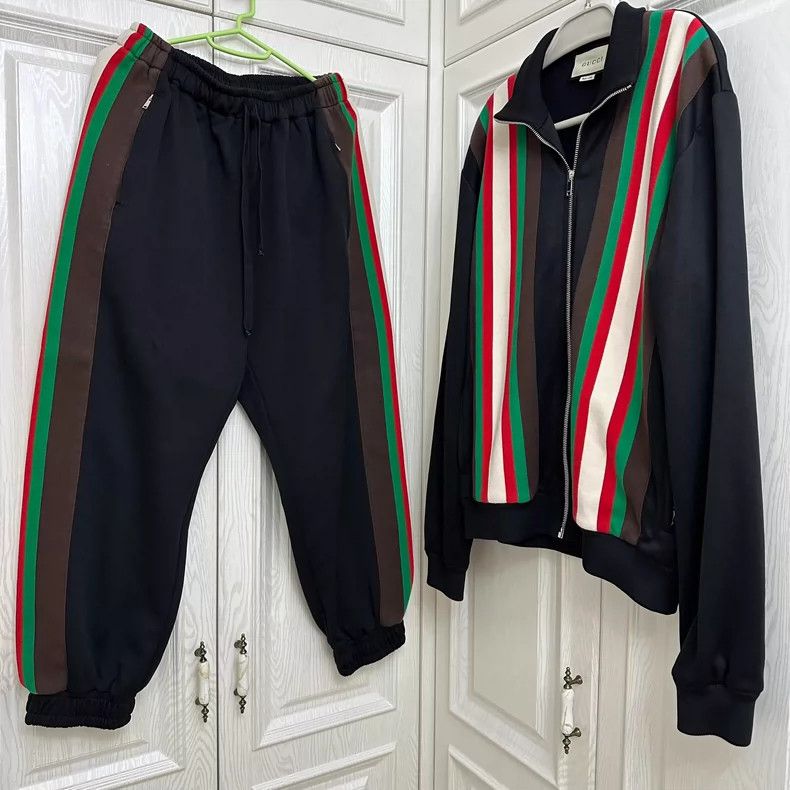 Gucci Gucci Size L Red and green striped jacket sports pants set Size 36R - 1 Thumbnail