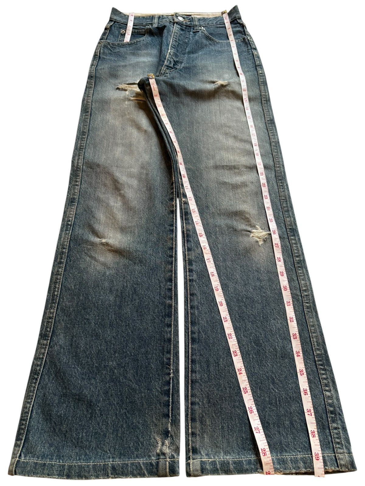 Designer × Katharine Hamnett London Vintage Katharine Mud Wash Distressed Ripped Bootcut Jeans Size 25" / US 0 / IT 36 - 15 Thumbnail