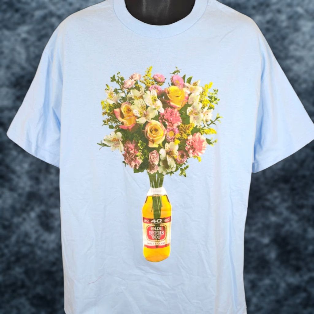 Vintage Beer T Shirt Mens XL Blue 40 Oz Olde English E 800 Flowers Bouquet Made In USA Shirt Mens USA Size US XL / EU 56 / 4 - 1 Thumbnail