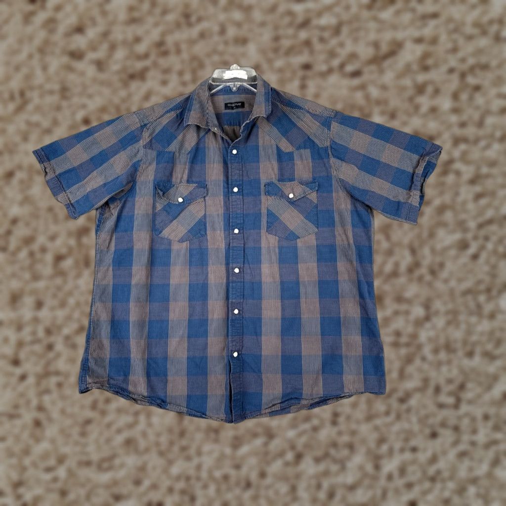 Doublet Double Pump Shirt Mens Extra Large Blue Gray Plaid Pearl Snap Western Pockets Size US XL / EU 56 / 4 - 1 Thumbnail