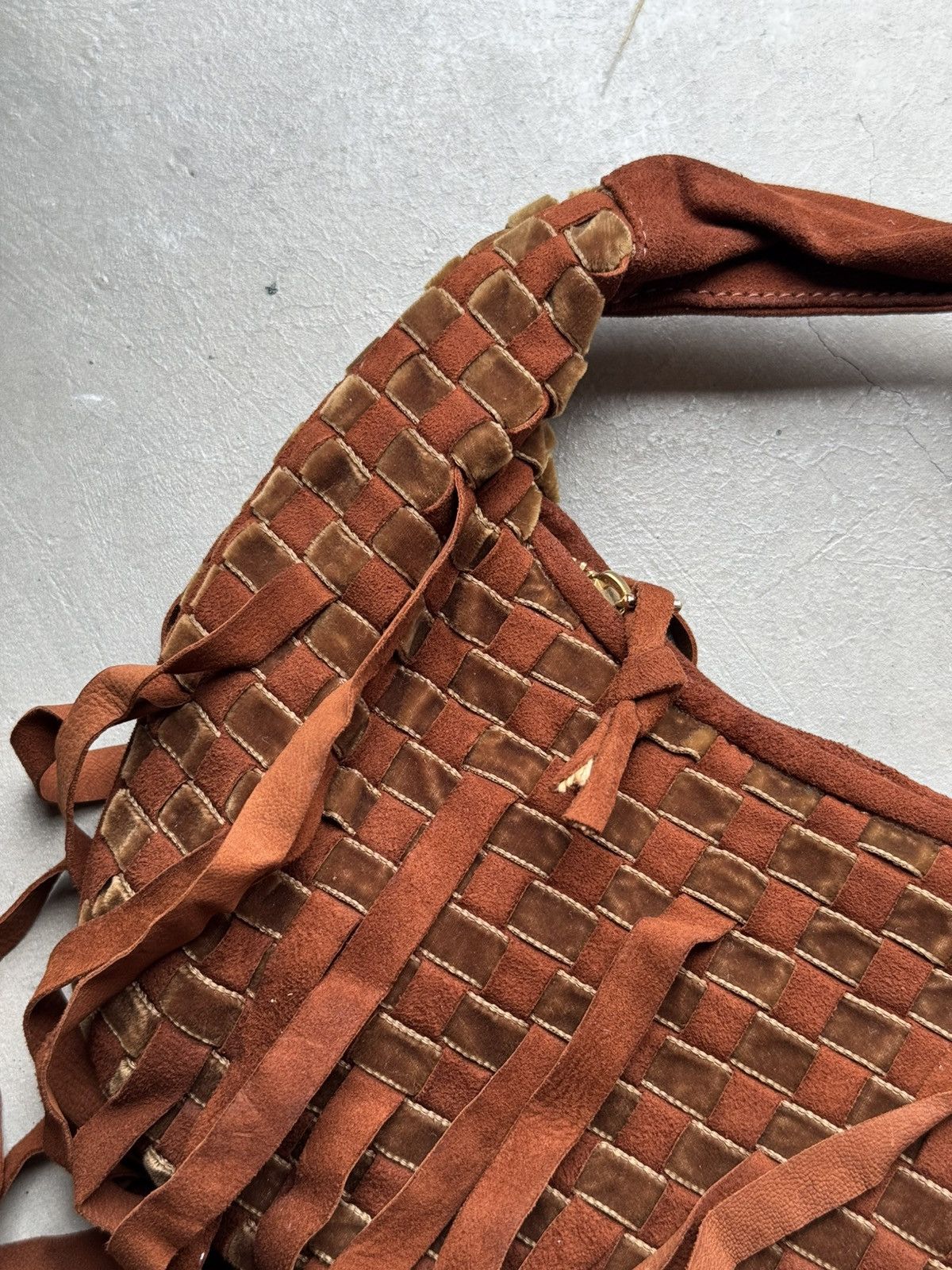 Bottega Veneta Bottega Veneta Fringe Hobo Intrecciato Suede and Velvet Mini Size ONE SIZE - 14 Thumbnail