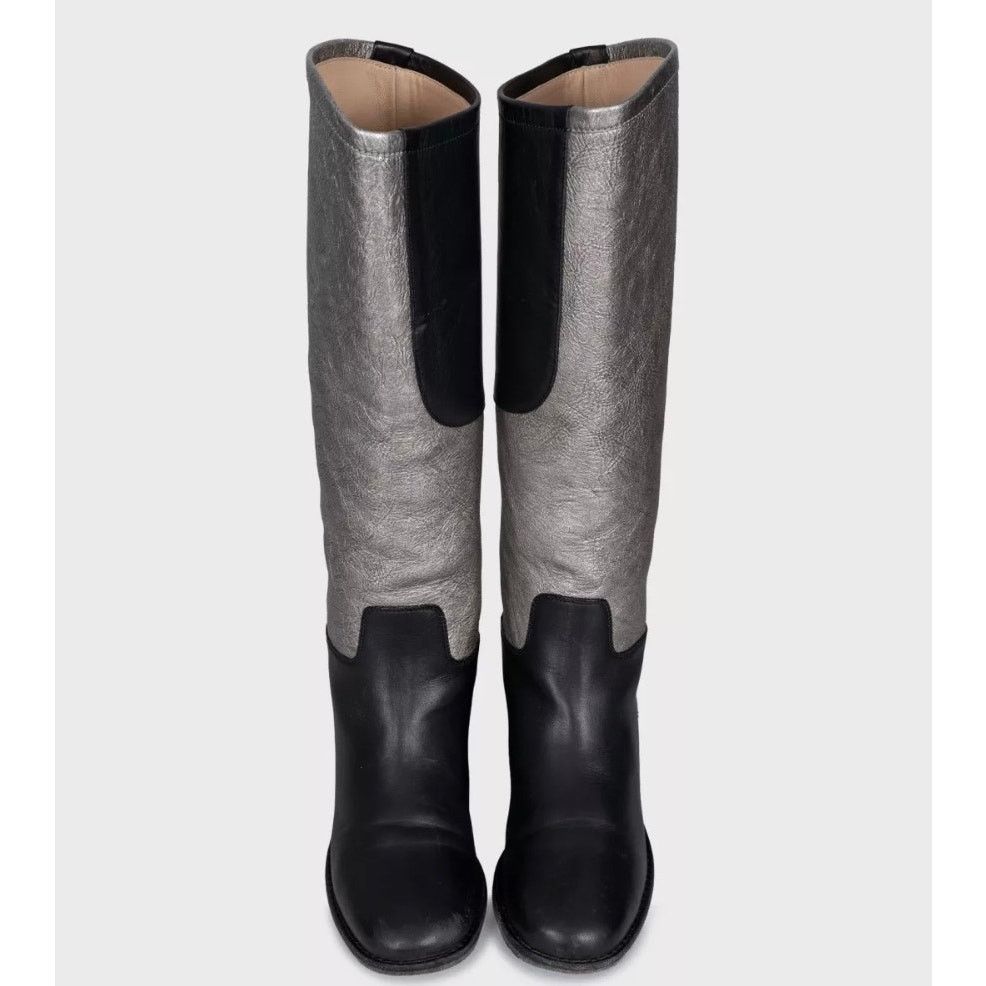 Chanel Chanel Silver & Black Leather Ankle Boots - Size 38 Size US 7 / IT 37 - 2 Thumbnail