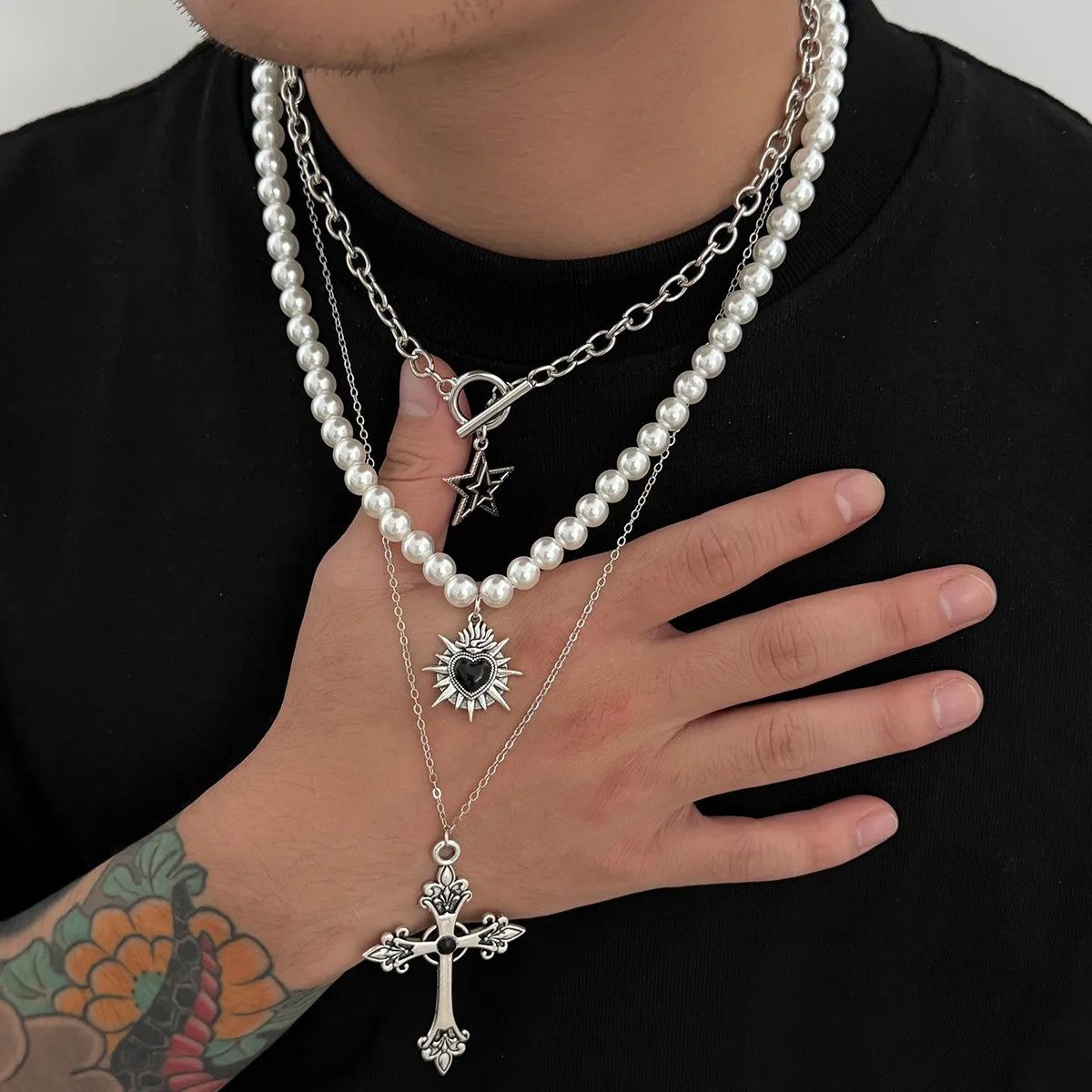 Vintage Pearl Cross Copper Plated Chain Necklace Size ONE SIZE - 1 Thumbnail