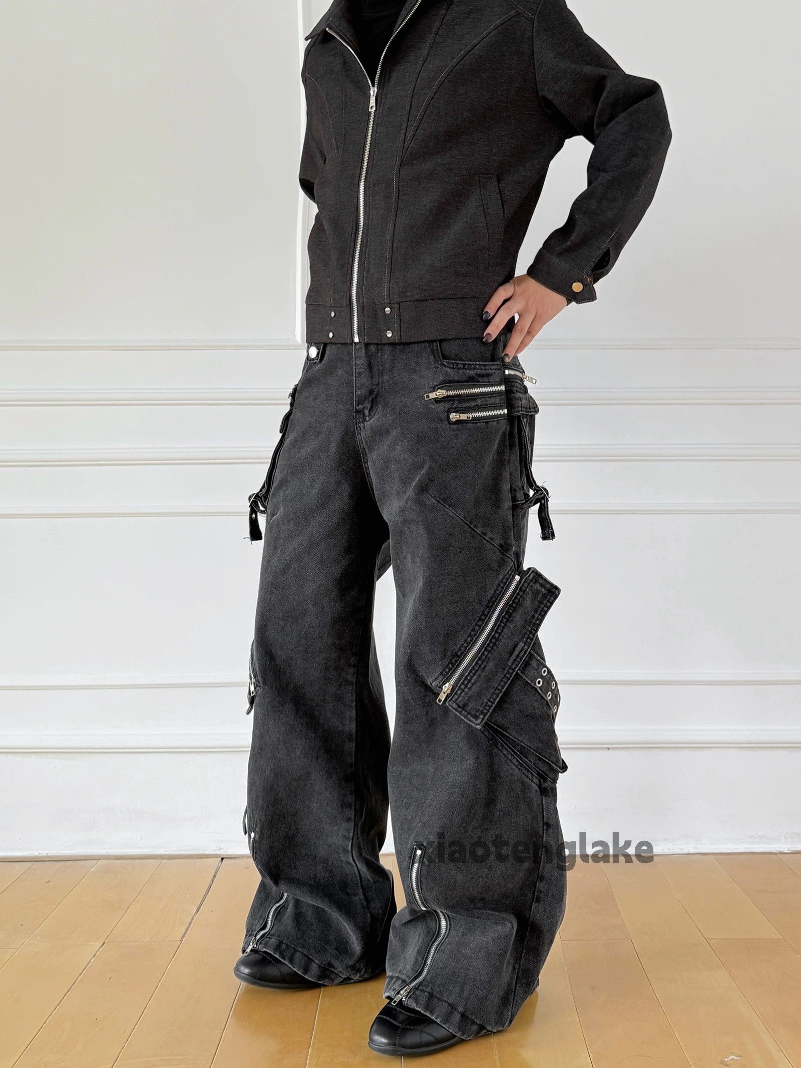 Jean Washed faded Zipper utility punk yuppie grunge jeans Size US 32 / EU 48 - 2 Thumbnail