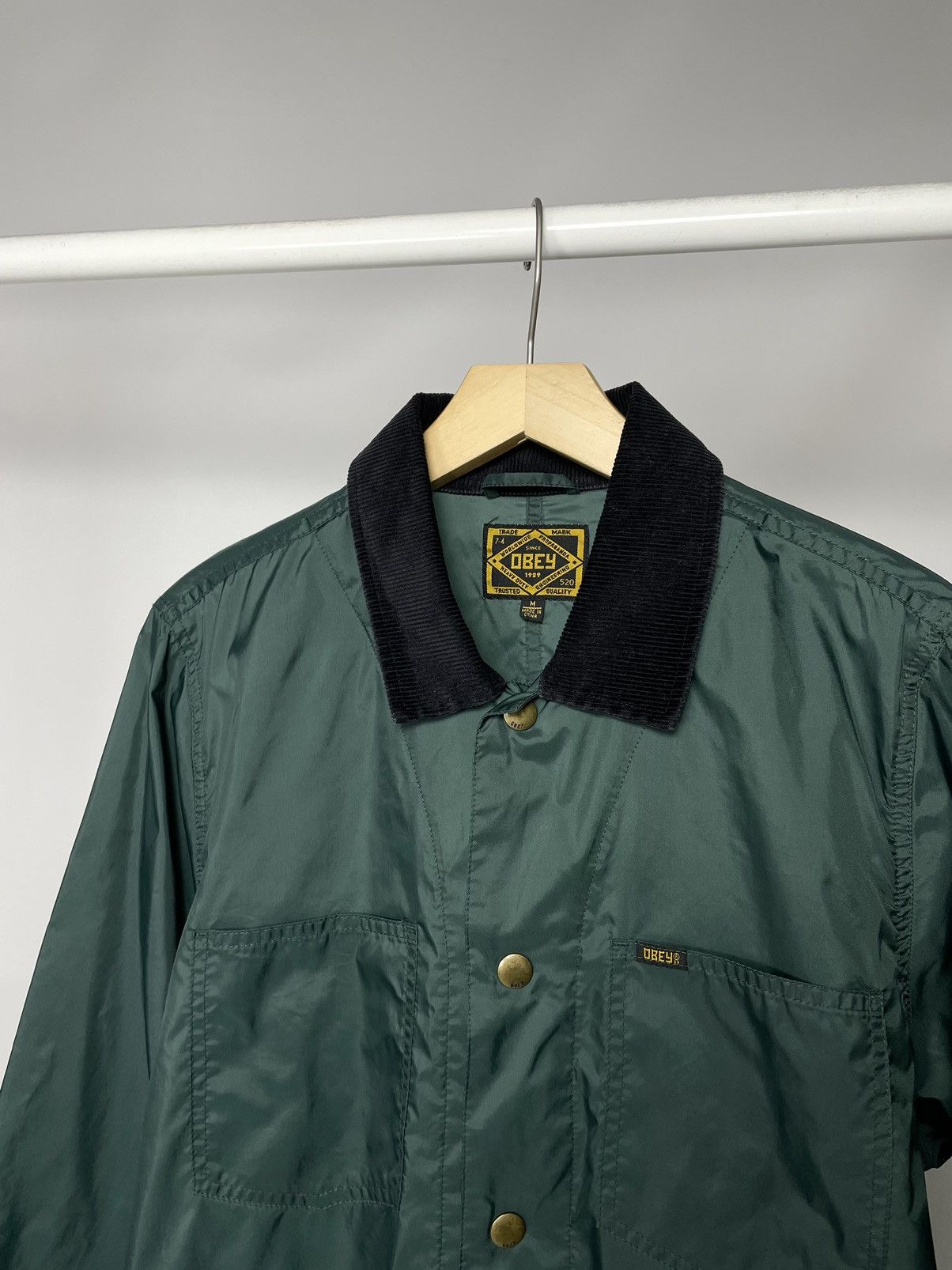 Obey Vintage Obey 🌚 Green Nylon Coach Jacket with Corduroy Collar Size US M / EU 48-50 / 2 - 4 Thumbnail