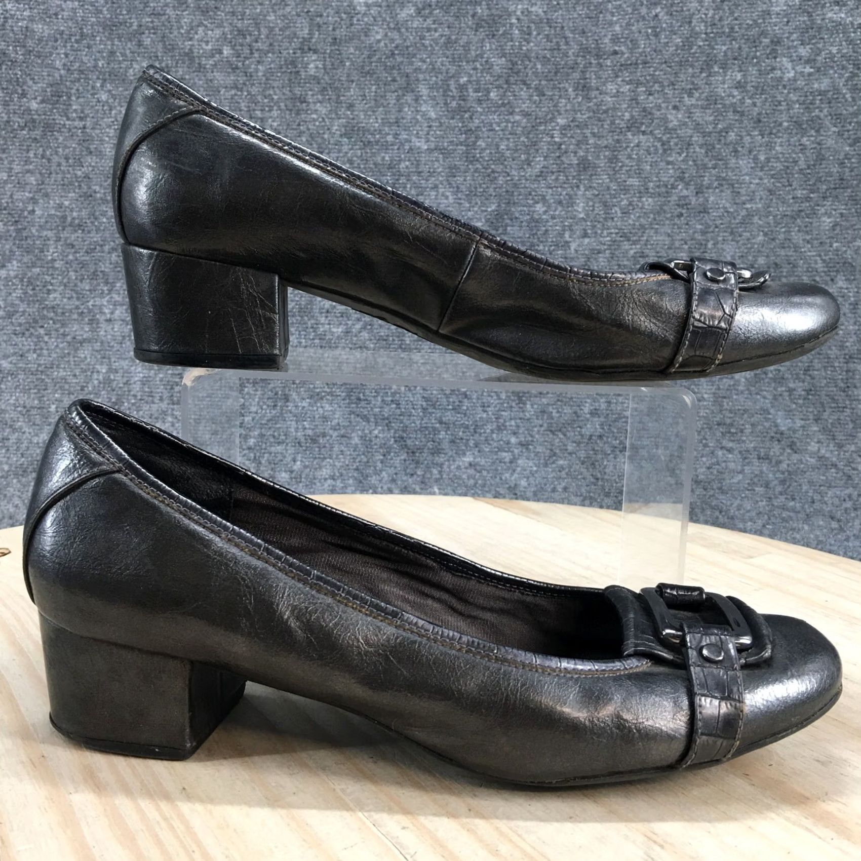 Vintage LifeStride Heels Womens 9 M Lynx Slip On Metallic Pumps Gray Faux Leather Casual Pump Womens Shoes Mens Womens Size US 9 / IT 39 - 2 Thumbnail