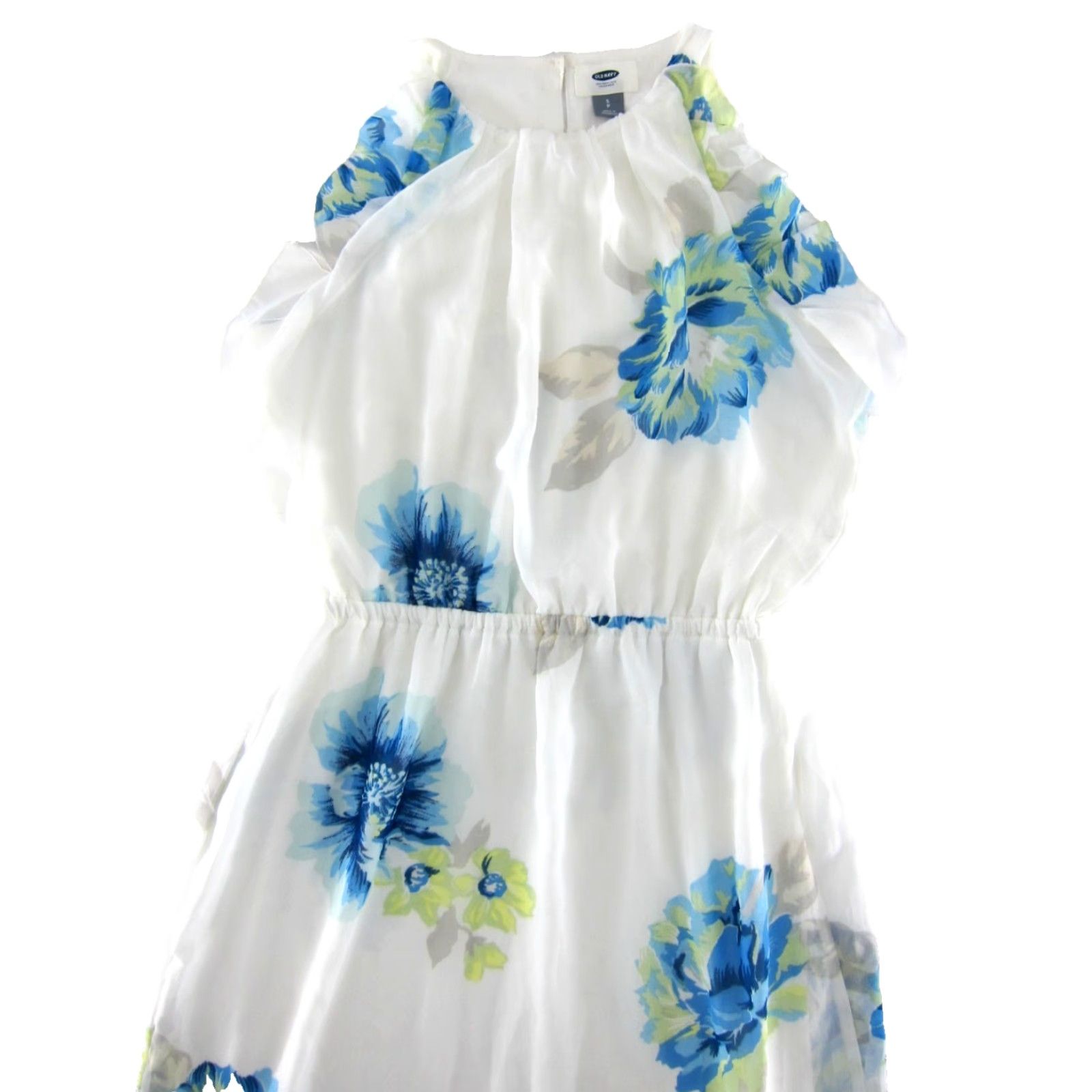 Old Navy Old Navy Maxi Dress S Women Sleeveless Floral Ruffle White Green Blue Colorful Chiffon Polyester Long 56" Shoulder to Bottom Hem Size S / US 4 / IT 40 - 4 Thumbnail