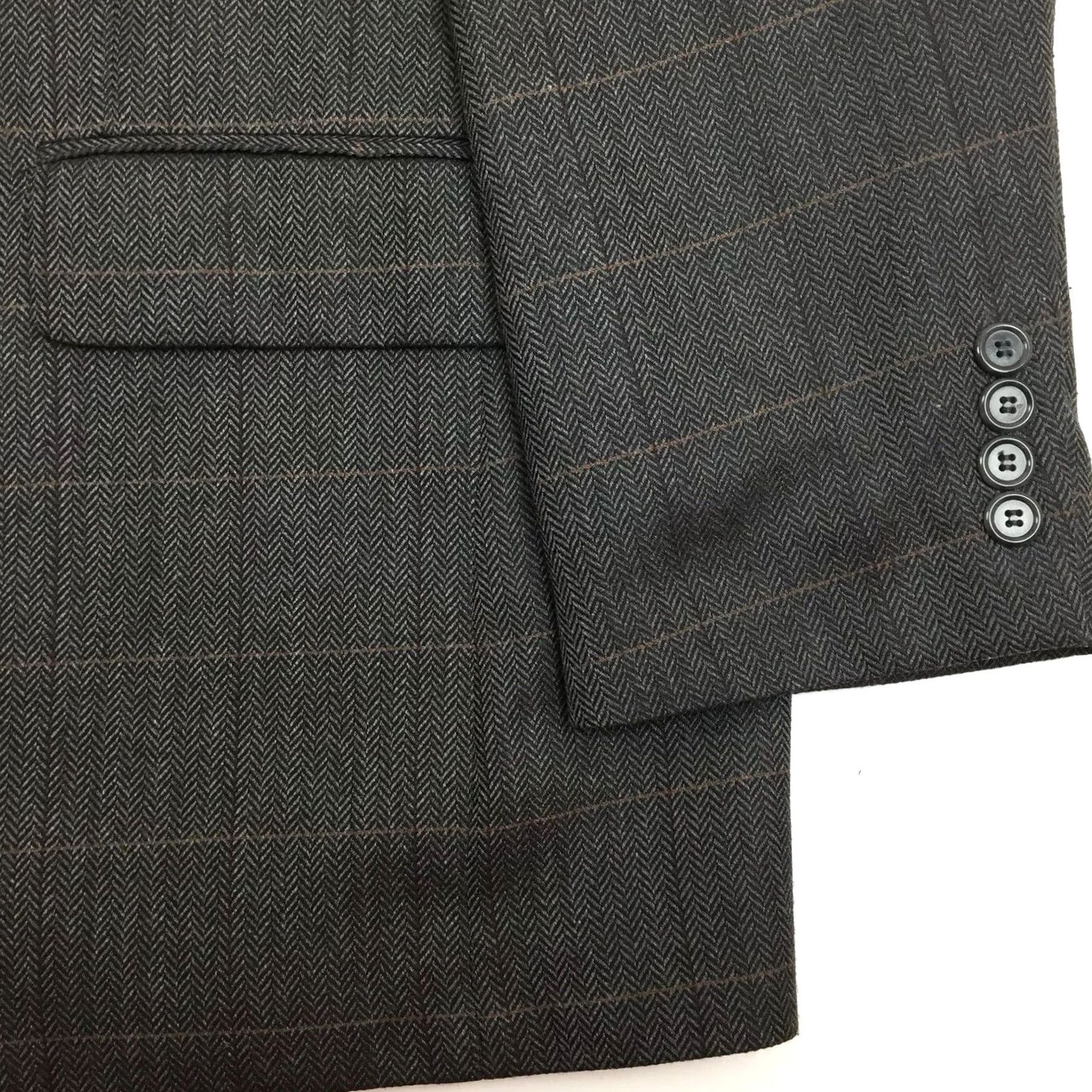 Haggar Haggar Blazer Mens 40R Brown Worsted Wool Blend Herringbone Window Pane Jacket Coat Single-Breasted Notch Lapel 2 Piece Business Mens Size 40R - 4 Thumbnail