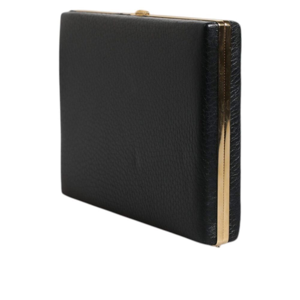 Dolce & Gabbana Dolce & Gabbana Black Leather Gold Frame Clutch Evening Part Size ONE SIZE - 3 Thumbnail
