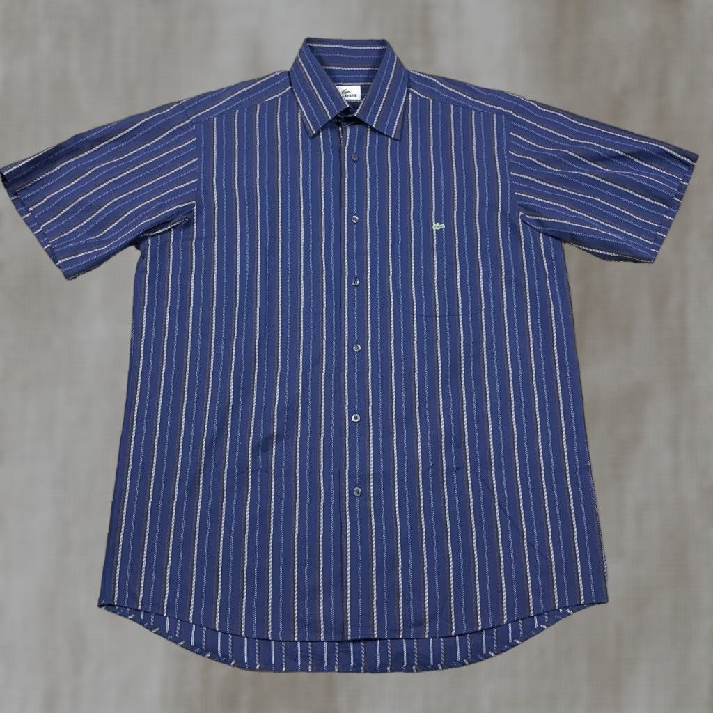 Lacoste Lacoste Shirt Men Size 40 Medium Blue Striped Button Up Pocket Dress Cotton A46 Size 40R - 1 Thumbnail