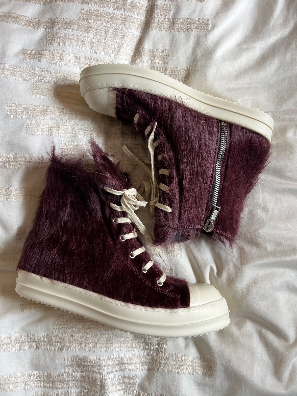 image of Rick Owens Luxor Pony Hair Ramones Amethyst - Size 44 Shoes in Mauve, Men's
