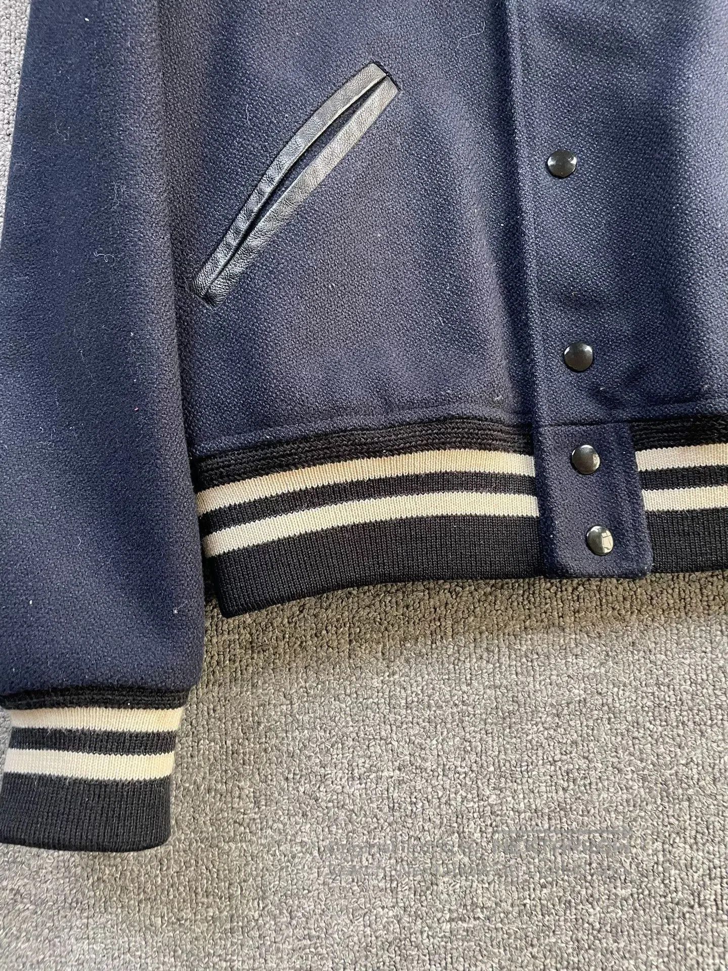 Saint Laurent Paris Saint Laurent Navy Wool Leather Sleeve Jacket. Size US M / EU 48-50 / 2 - 4 Thumbnail