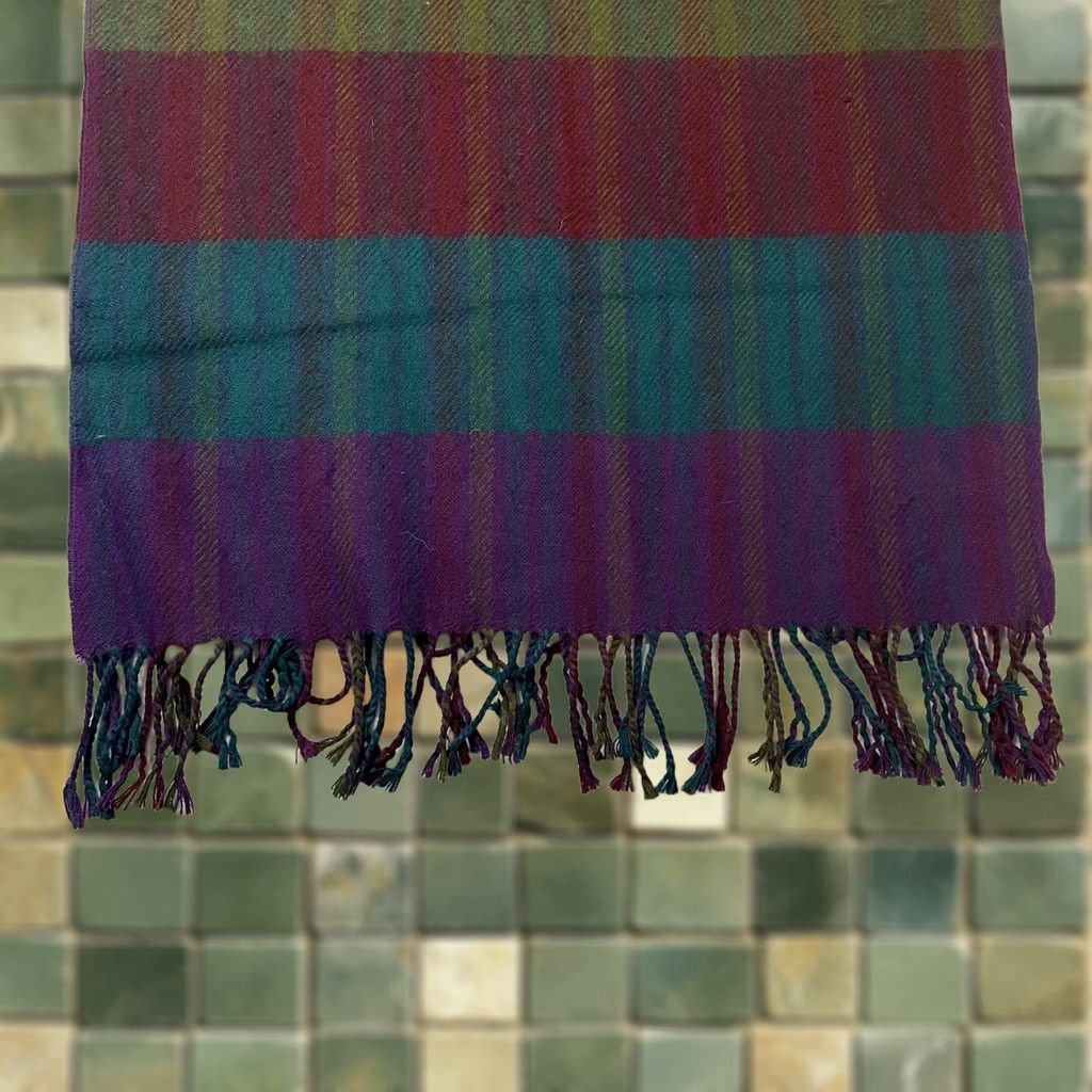 Oscar De La Renta VINTAGE Oscar de la Renta Studio Purple Red Green Stripe Plaid Fringe Silk Scarf Women Size ONE SIZE - 1 Thumbnail