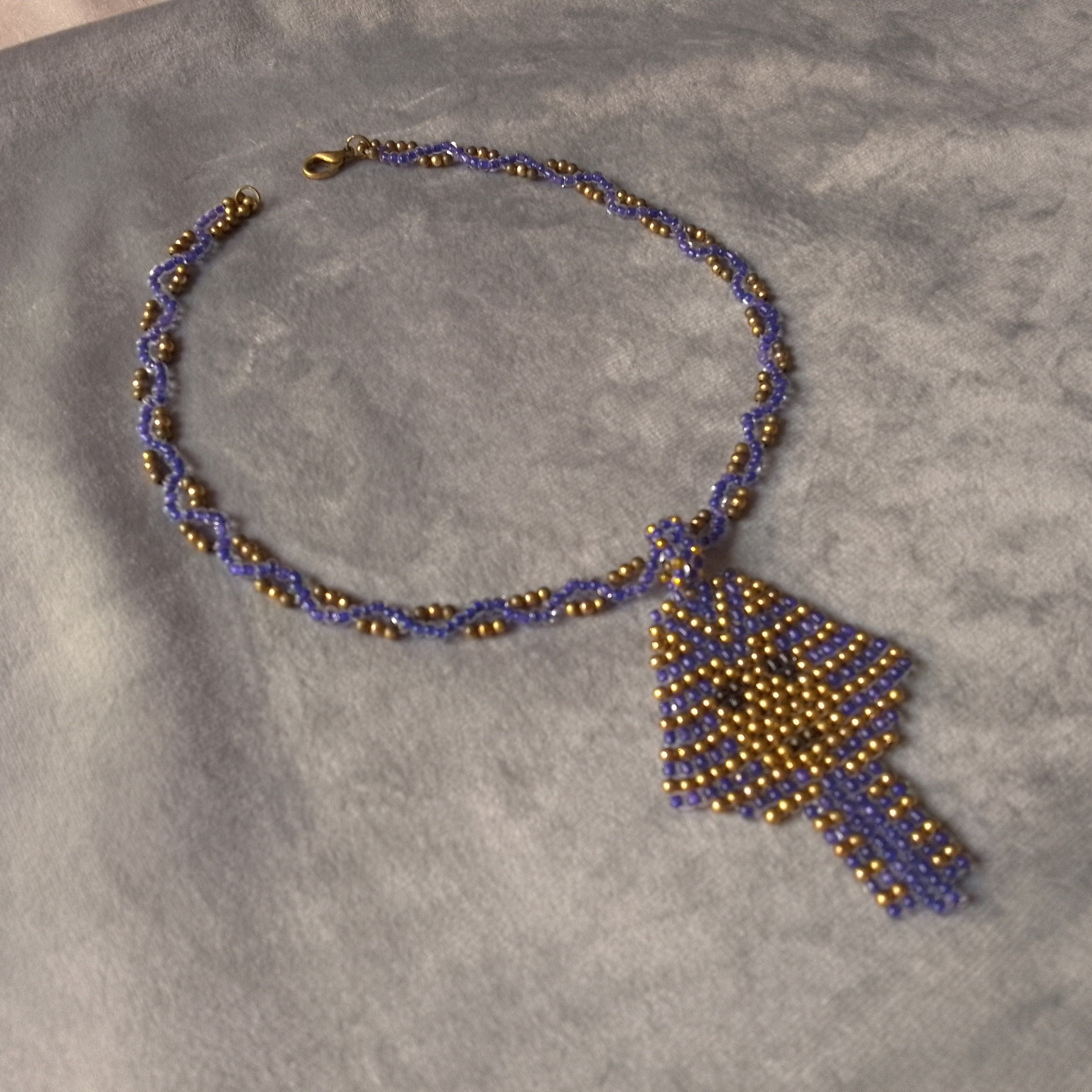 Handmade Necklace Blue/Gold Egyptian Ethnic Cleopatra Elegant Size ONE SIZE - 2 Thumbnail