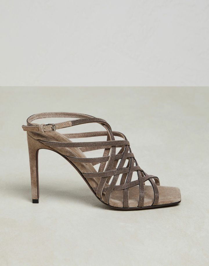 image of Brunello Cucinelli O1W1Db10524 Sandals With Heel Shoes In Light Brown, Women's (Size 7)