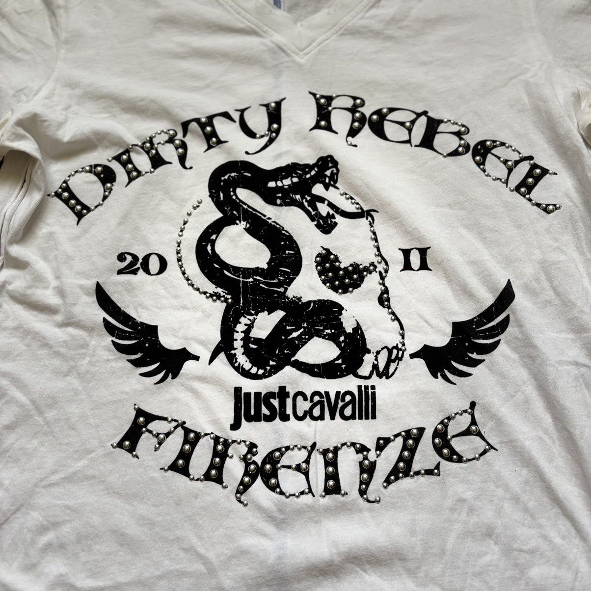 Just Cavalli Vintage Distressed V Crewneck Cavalli Dirty Rebel T-Shirt Size US M / EU 48-50 / 2 - 3 Thumbnail