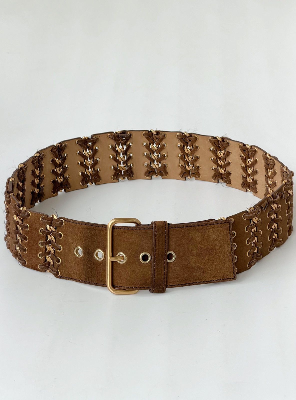 Prada PRADA Chain Suede Wide Brown Belt vintage leather western Size ONE SIZE - 9 Thumbnail