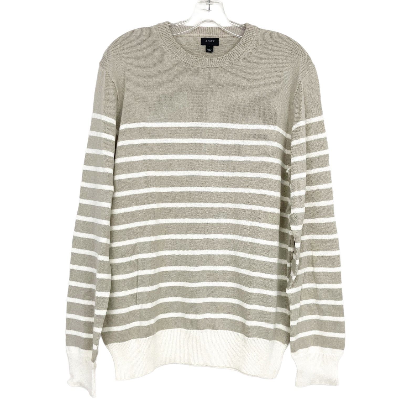 J.Crew J. Crew Tan White Striped Sweater Sz L Size US L / EU 52-54 / 3 - 1 Thumbnail