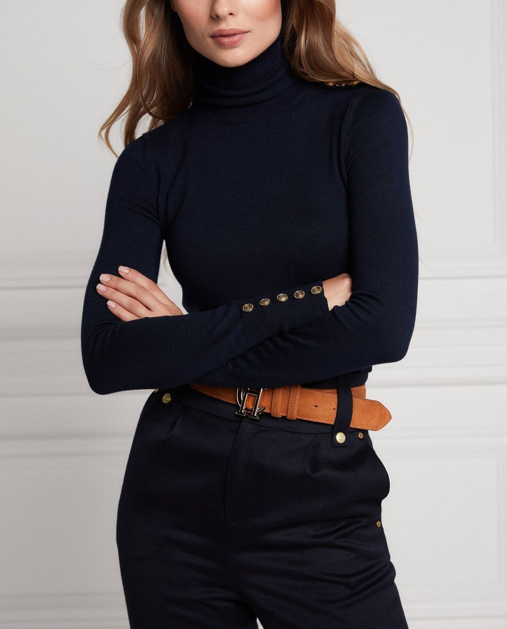 Cooper HOLLAND COOPER Buttoned Roll Neck Black Jumper Sweater Size XS / US 0-2 / IT 36-38 - 1 Thumbnail