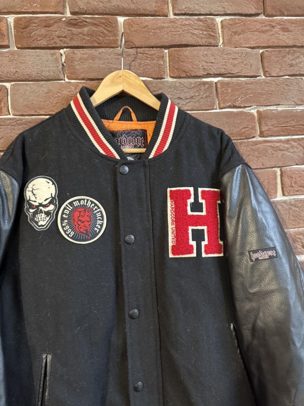 Vintage Rare Hardcore United Varsity Bomber Jacket Gabber L Black Size US L / EU 52-54 / 3 - 5 Thumbnail