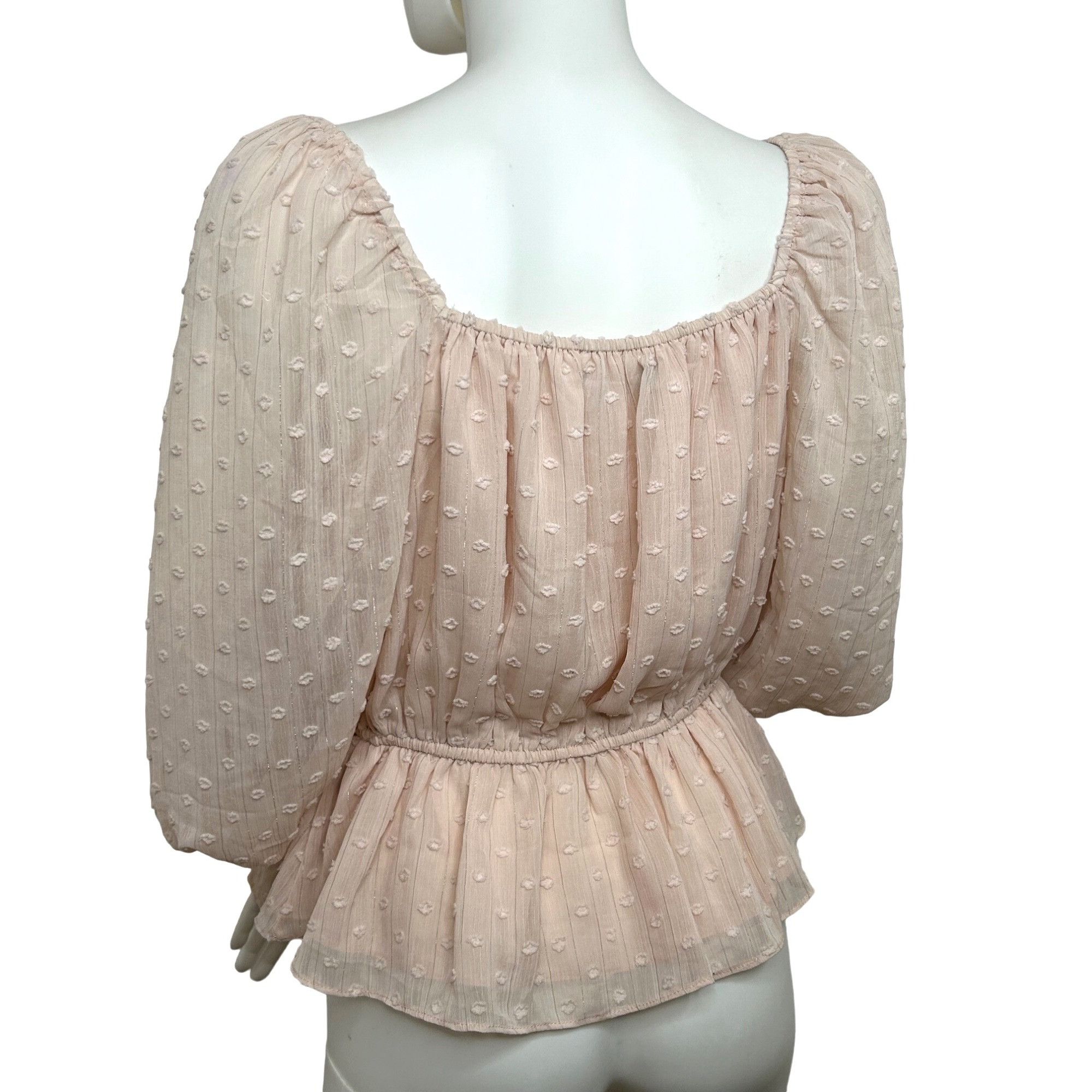 Other DO + BE Blouse Pink S Texture Balloon Sleeve Smocked Ruffle Size S / US 4 / IT 40 - 3 Thumbnail