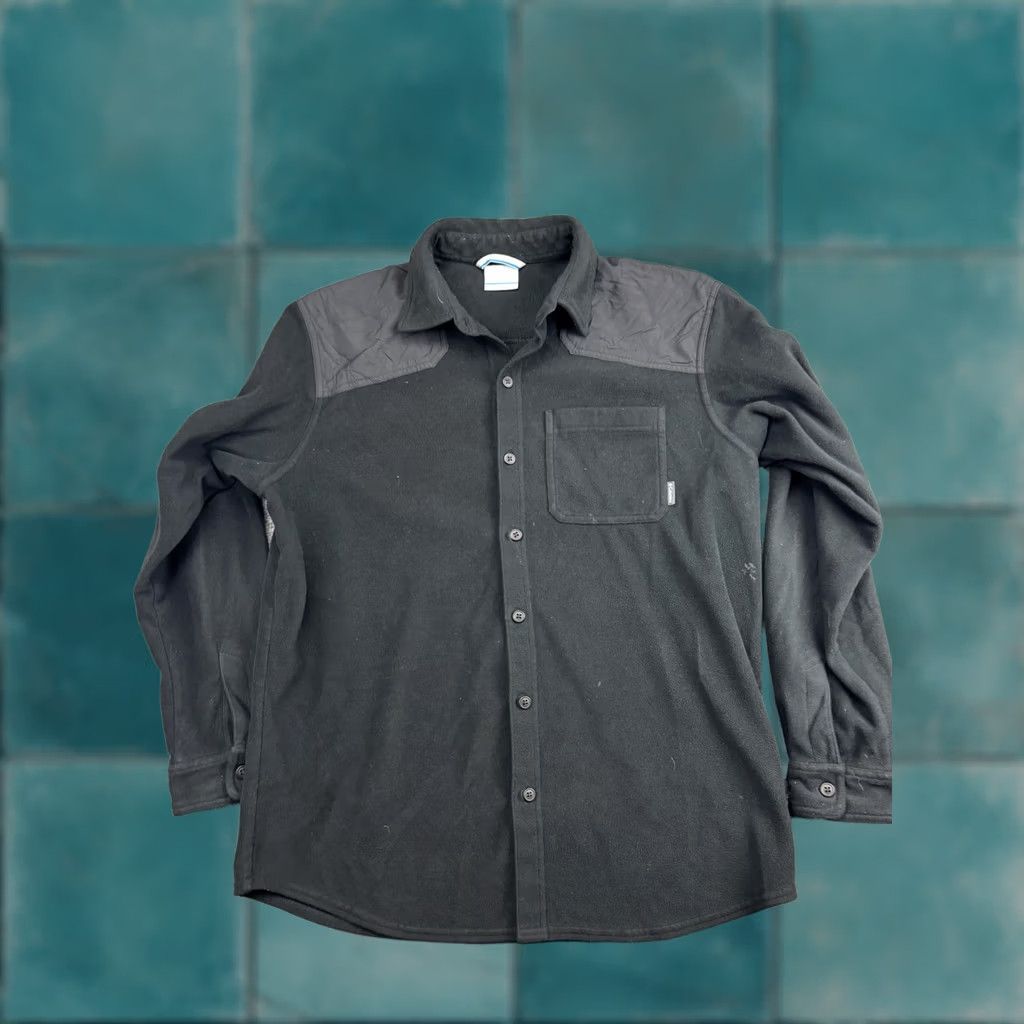 YOKE Columbia Fleece Shirt Mens Large Black Nylon Shoulder Yoke Shacket Button Up Size US L / EU 52-54 / 3 - 1 Thumbnail