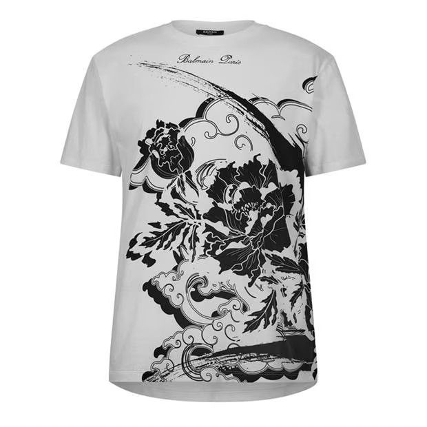 image of Balmain O1G2R1Mq0324 T-Shirt In Blanc/noir, Men's (Size Small)