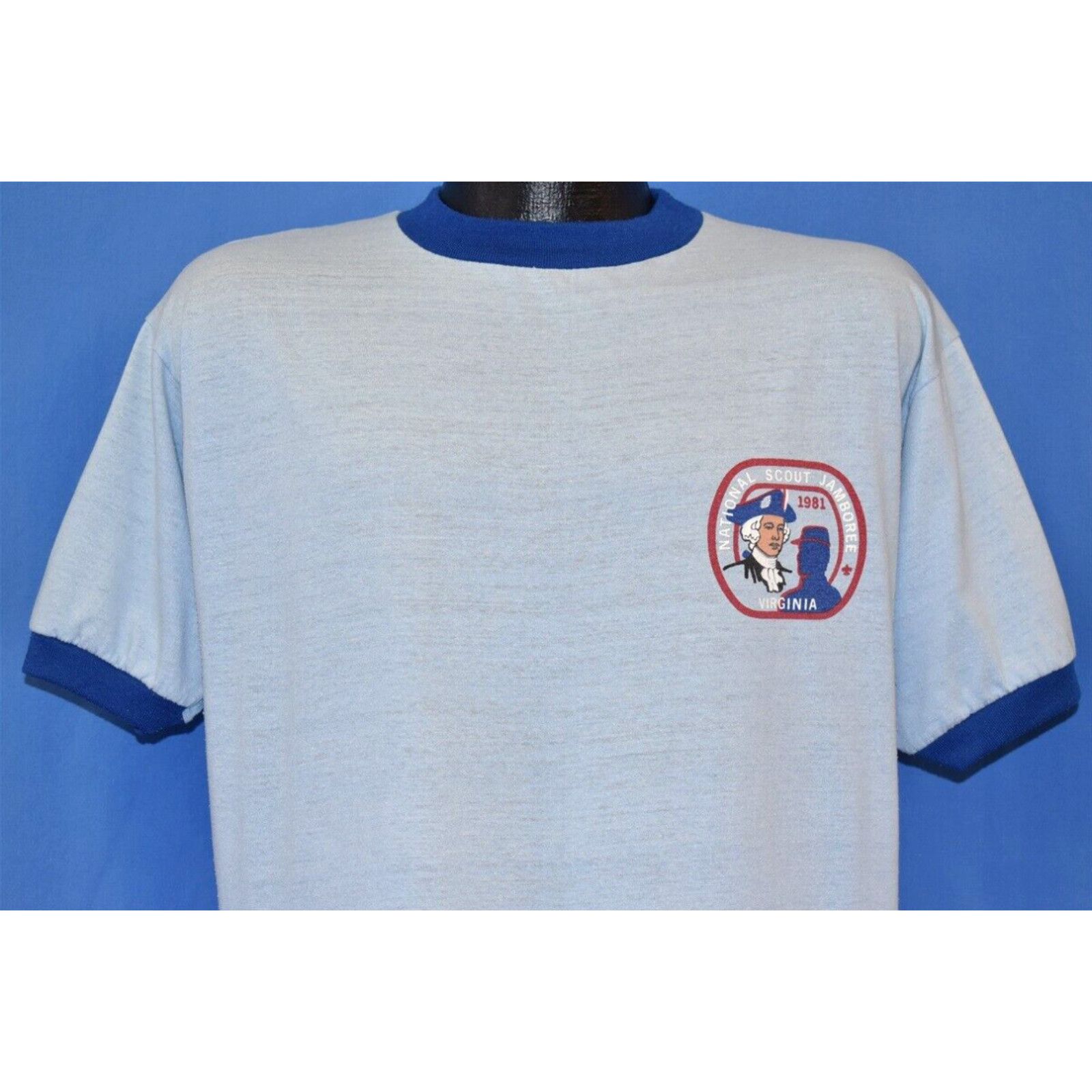 image of Vintage VTG 80's National Boy Scout Jamboree 1981 Virginia Bsa America Ringer T-Shirt L in White