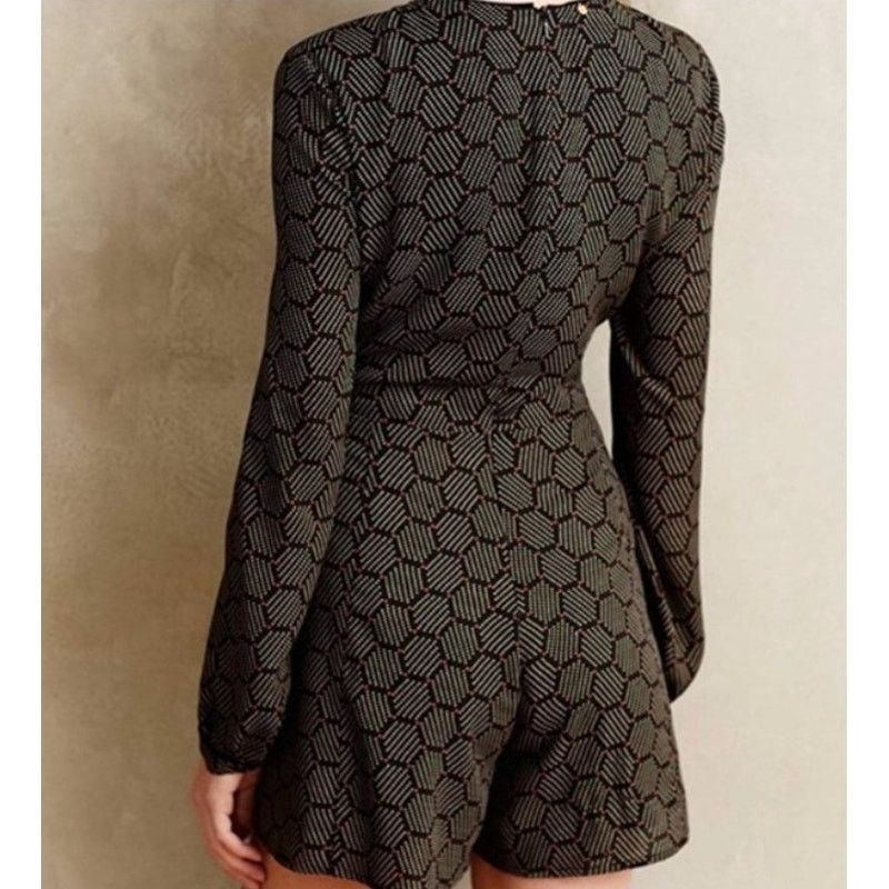 Anthropologie Anthropologie harlyn Honeycomb Long Sleeve Shorts Romper L Size 32" / US 10 / IT 46 - 3 Thumbnail
