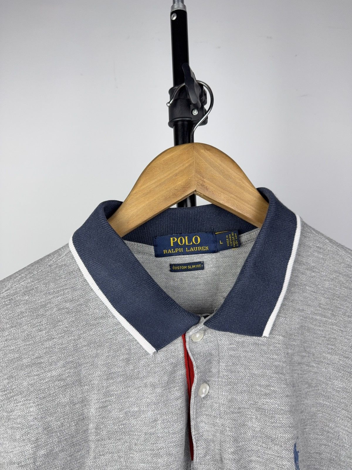 Polo Ralph Lauren Y2K 00s Ralph Lauren Custom Slim Fit Polo Grey Navy Trim L Size US L / EU 52-54 / 3 - 8 Thumbnail