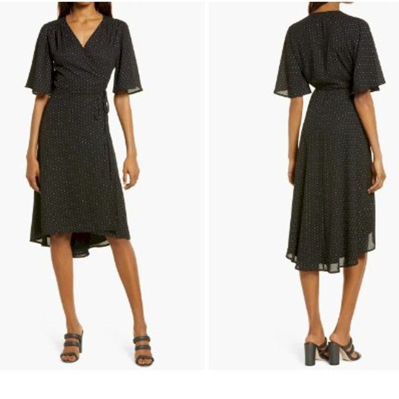 Lulus LULUS Farah Wrap Dress Pindot Triangle Print High low Midi Size M / US 6-8 / IT 42-44 - 3 Thumbnail