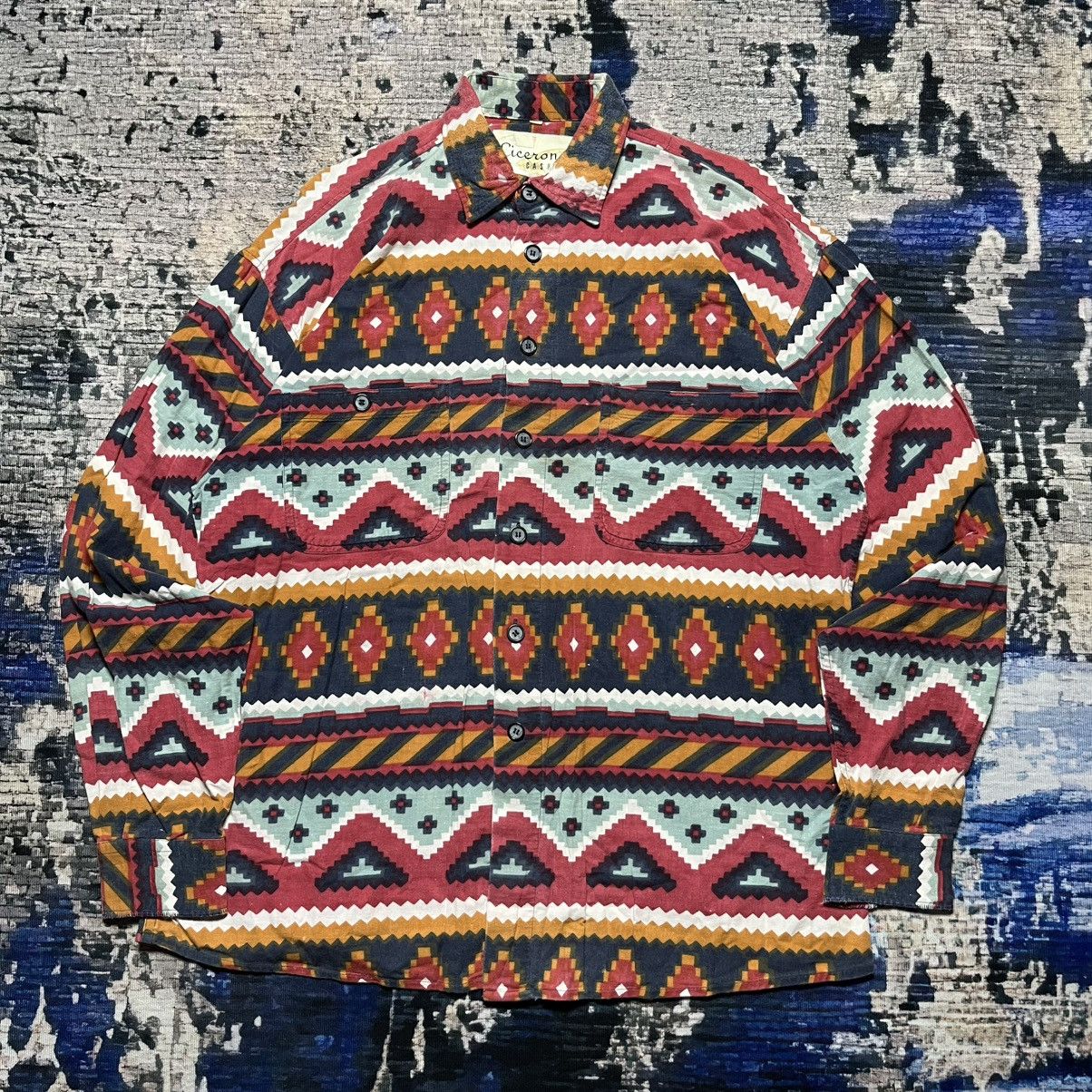 Vintage Native Navajo Shirt Button Up Long Sleeve 90s