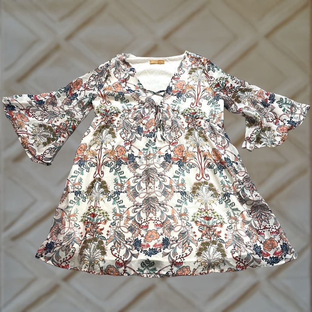 Vintage Emmer & Oat Dress Womens L White Floral Allover Boho Long Sleeve Midi Ladies Size L / US 10 / IT 46 - 1 Thumbnail