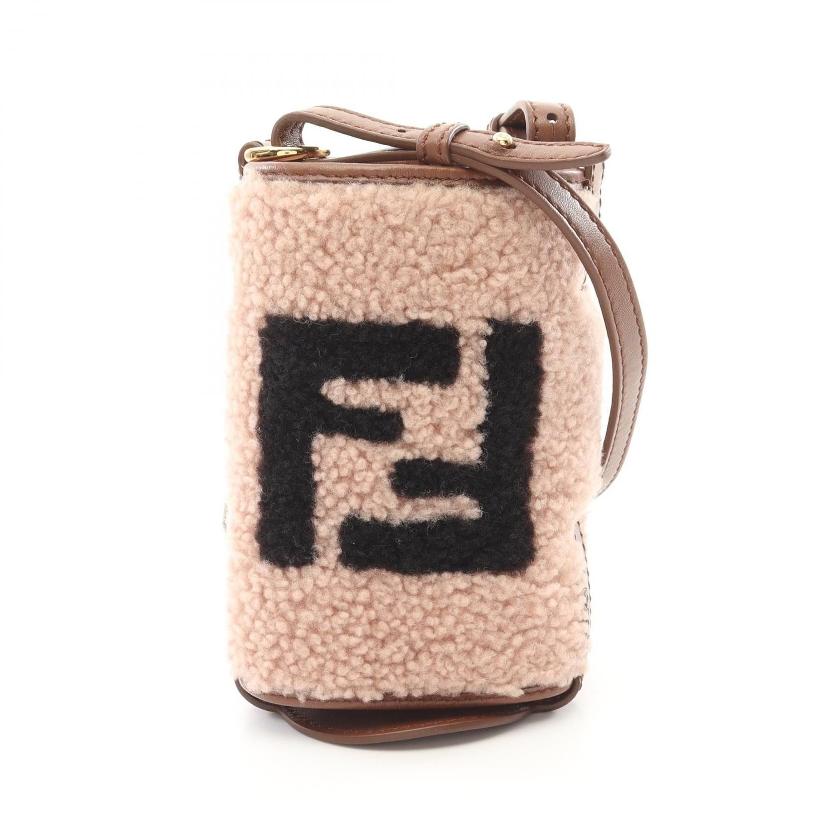 Fendi Fendi Ff Logo Bottle Holder Leather Shearling Shoulder Bag Leather Shoulder Bag 7Ar972 in Pink, Women's