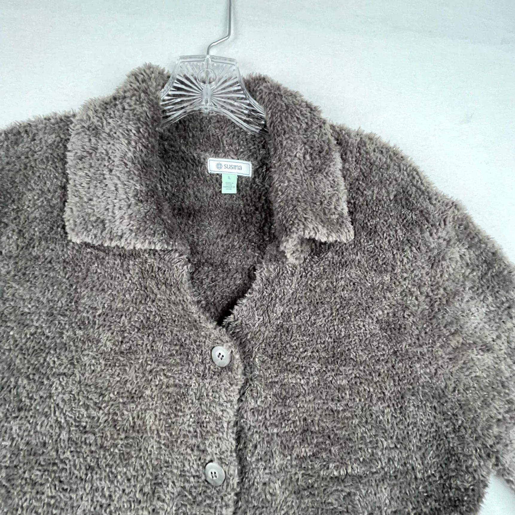 Vintage Susina Cardigan Sweater Womens Large Gray Brown Polyester Plush Classic Collared Size L / US 10 / IT 46 - 5 Thumbnail
